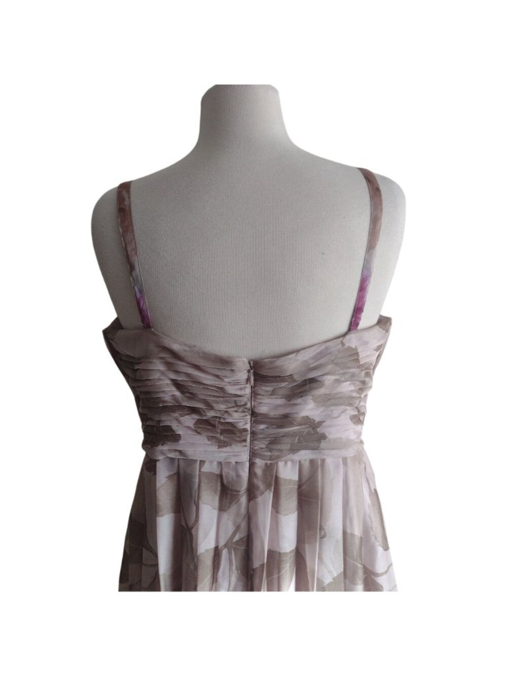 Adrianna Papell Floral Chiffon Formal Dress 12 Beige Magenta Glam Prom Dress - Picture 10 of 12